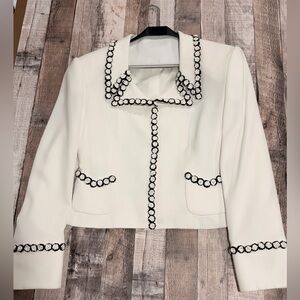 Roma DeLana- Ivory Floral Trim Blazer Jacket Size 8 Vintage Chic